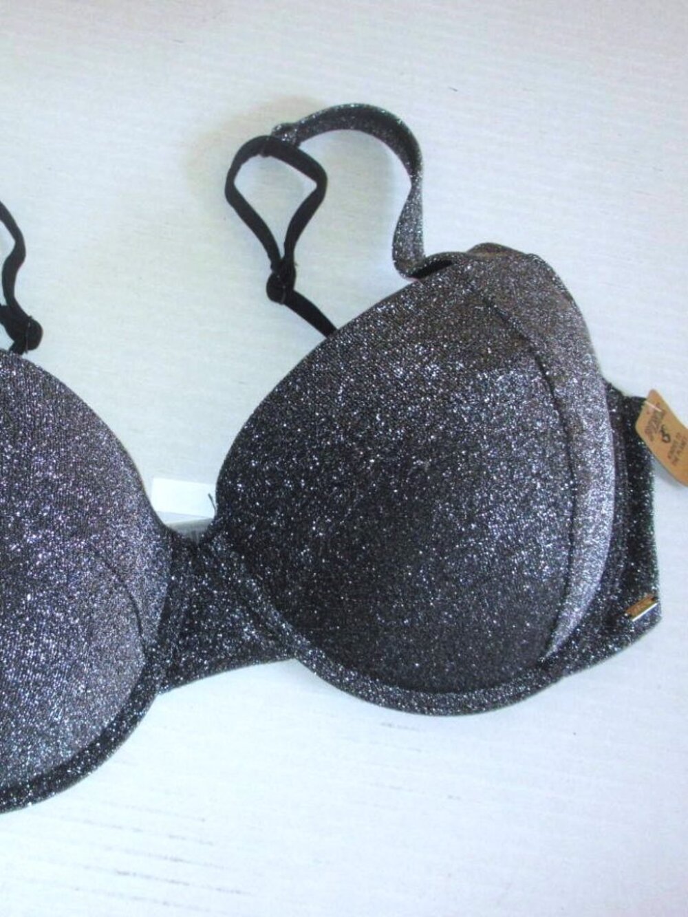 PINK Victoria Secret Swim Push Up Bikini Top XXL - 40D 42C 42D Glitter Black nwt - Picture 3 of 8